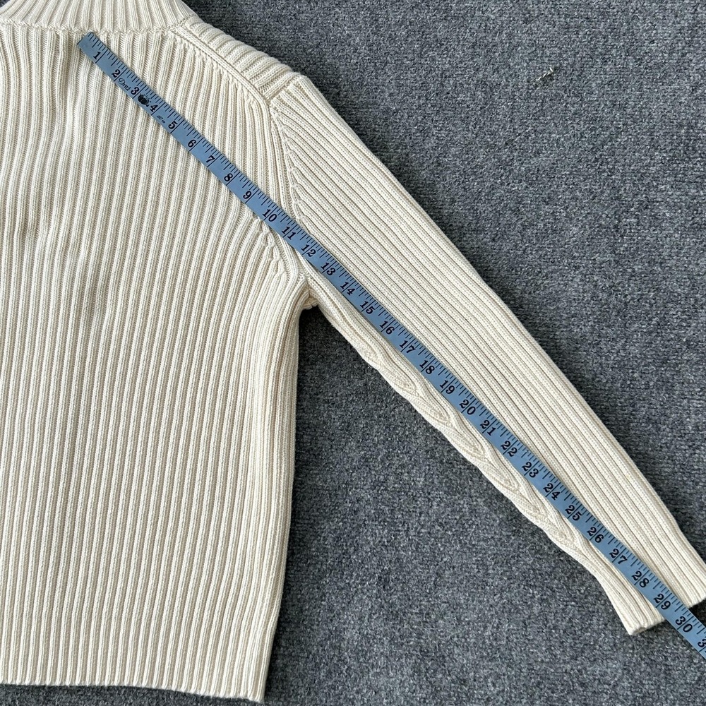 Lands End Sweater Youth 10-12 White Cable Knit Full Zip Mock Japan Vintage Kids - Picture 8 of 10